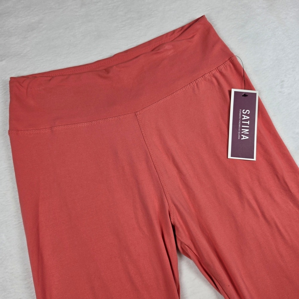 SATINA Coral Pink High Waisted Leggings One Size Peachskin Soft Capri Yoga Pants